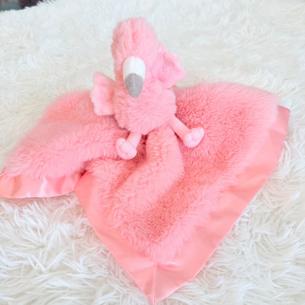 Cloud Island Pink Flamingo Security Blanket Lovey Faux Fur Satin Trim Plush Toy